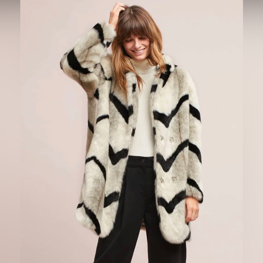Anthropologie stripped faux fur coat